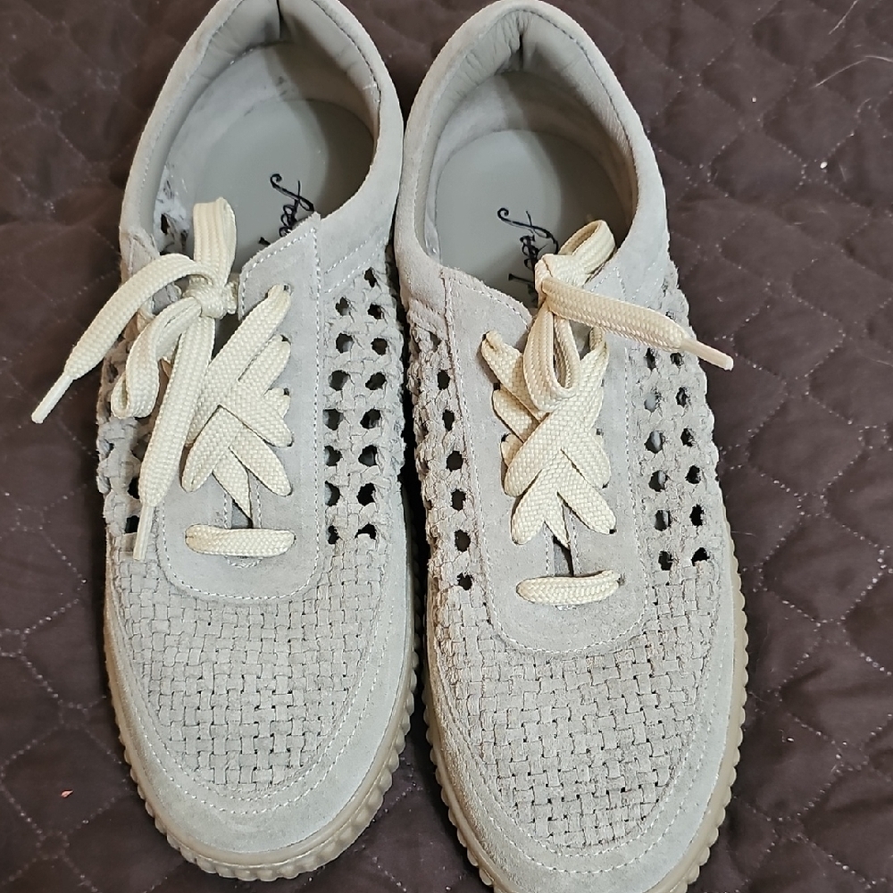 Free People Cream Woven Lace-Up Sneakers